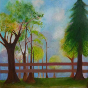 Trees, dusk contemporary art by Lynn Farwell