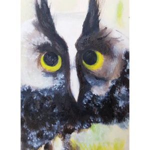 Owl with yellow eyes contemporary art by Lynn Farwell