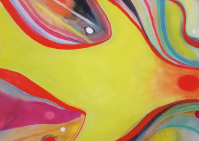 Yellow semi abstract bird contemporary art by Lynn Farwell