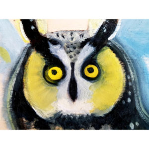 Yellow owl contemporary art by Lynn Farwell